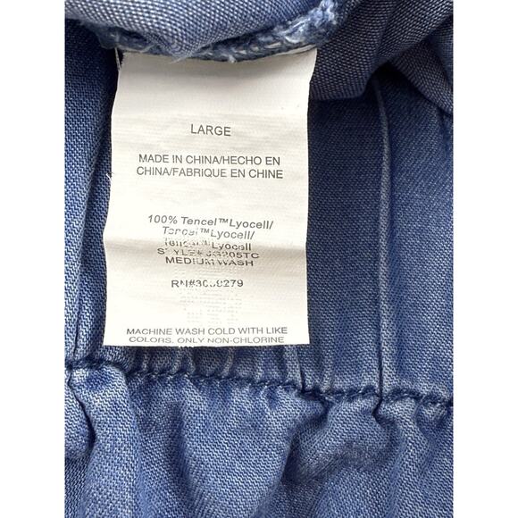 Thread + Supply Paperbag Waist Pants Chambray Blue Large Wide-leg Pull On Pocket - Picture 5 of 10